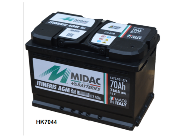 MIDAC CAR START 12V 70Ah - 760A  AGM START STOP
